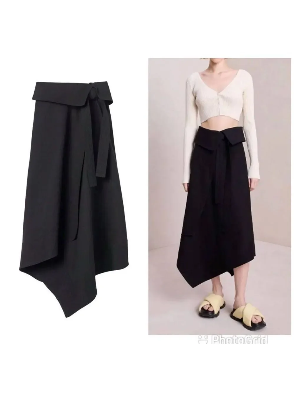 NEW A.L.C. Mackenzie Linen Midi Wrap Skirt Black Size 10